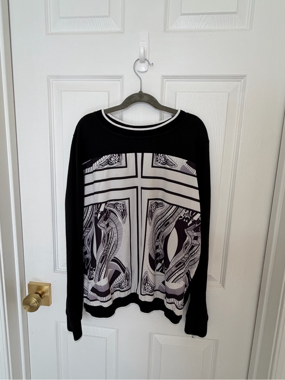 Women Black Crewneck top with White Graphic Panel by SHEIN